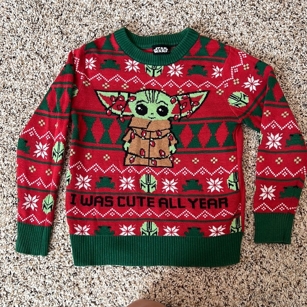 Bundle Boys size 4 Christmas Long Sleeve Moose Shirt and Baby Yoda Sweater.